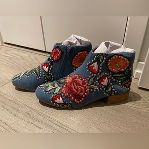 BNWOT Jeffrey Campbell Denim Embroidered Studded Boots